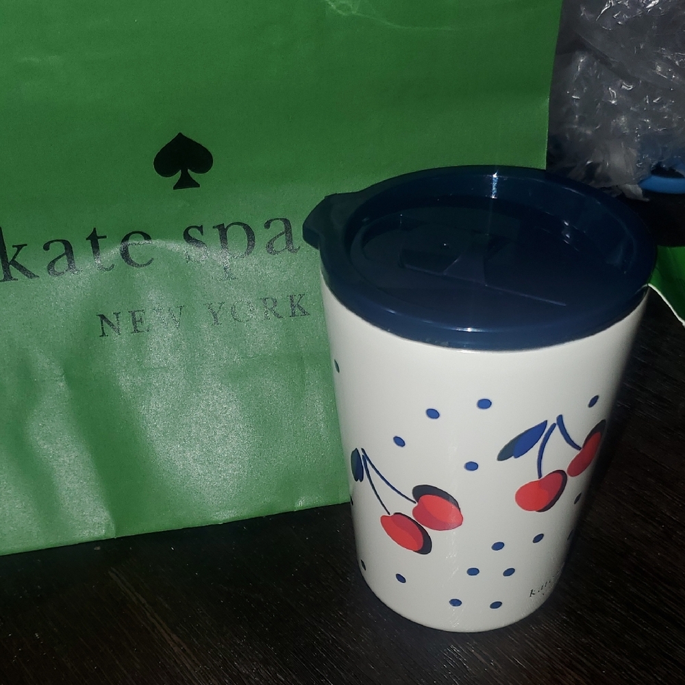 Kate Spade Cherry Pattern Tumbler with Blue Lid